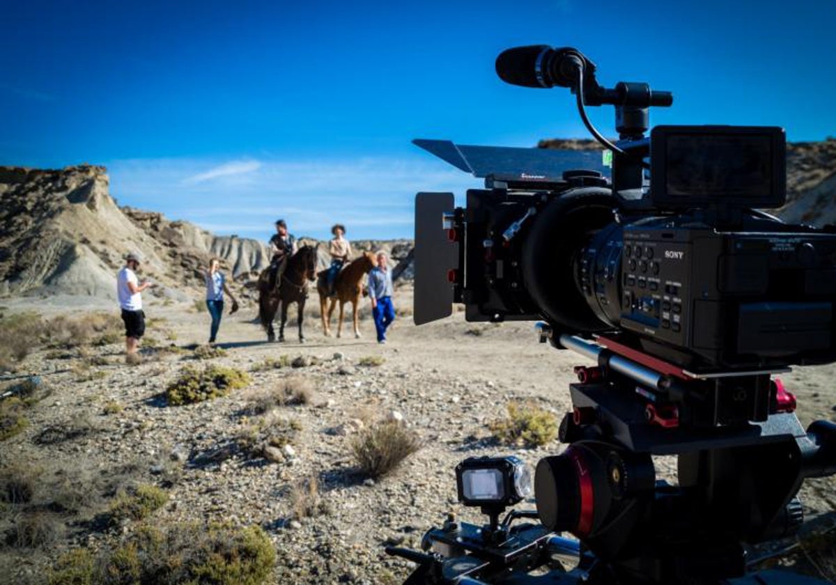 Filmación de una película en el desierto de Almería