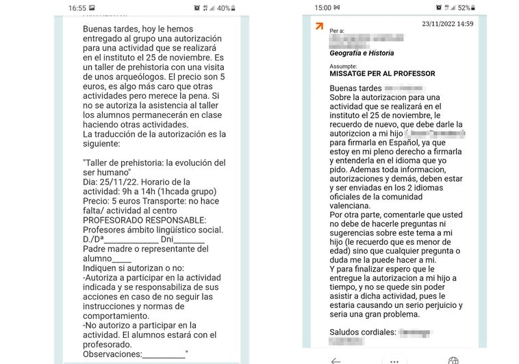 Un instituto de Valencia niega a un padre la opción de autorizar una excursión de su hijo en castellano