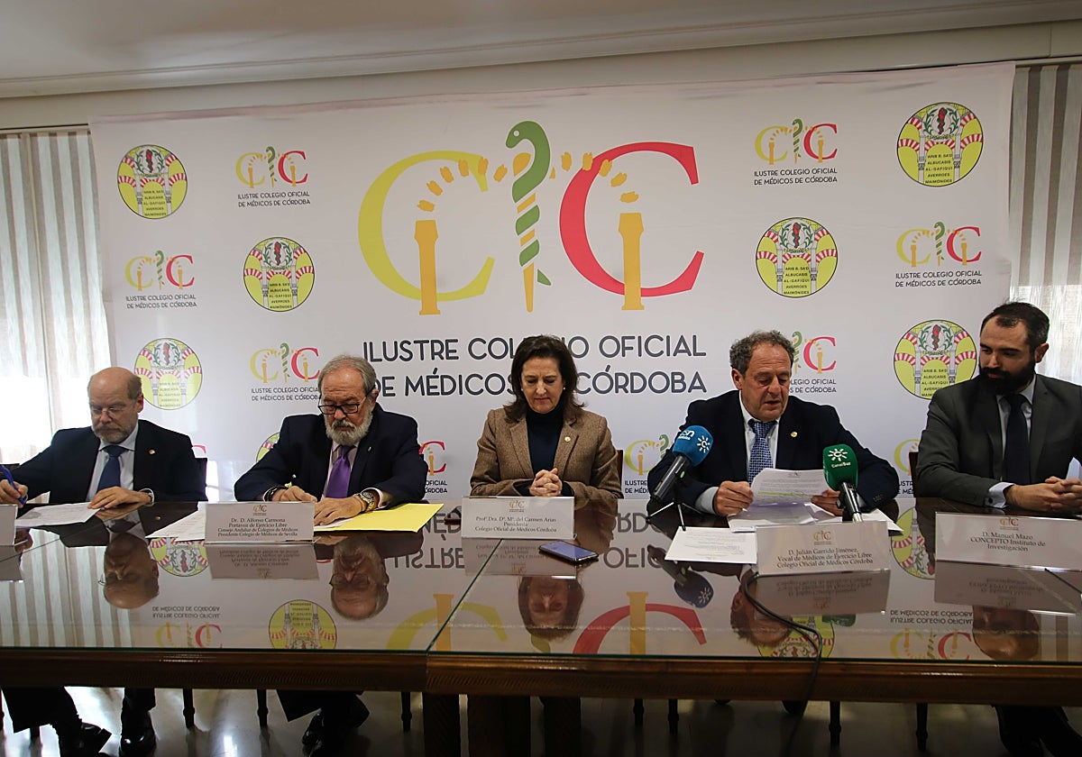 La presidenta del Colegio de Médicos de Córdoba, Carmen Arias, este martes, en rueda de prensa