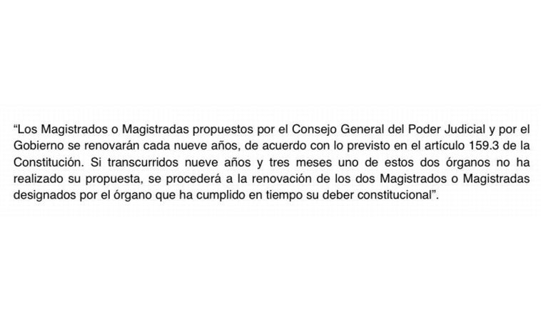 Imagen - Fragmento de las dos enmiendas presentadas por PSOE y Unidas Podemos. En concreto, se trata de la redacción que pone punto y final a la renovación por tercios