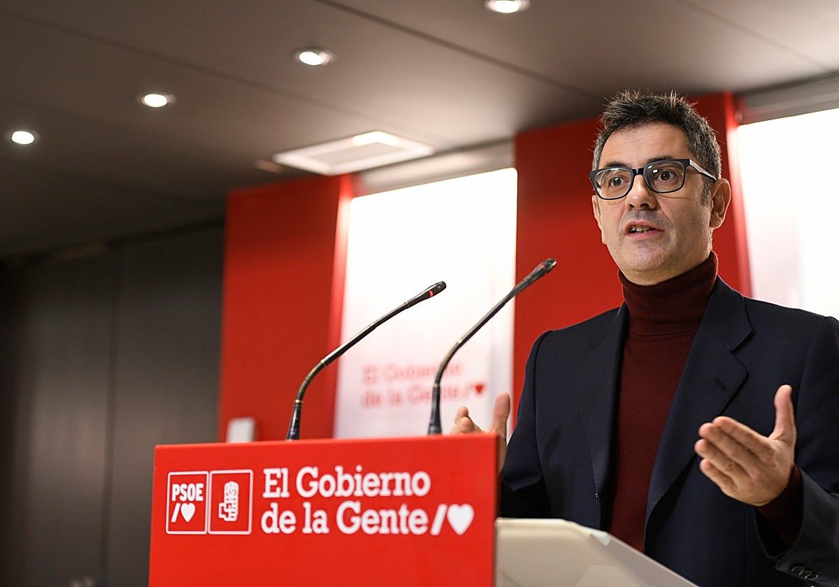 Félix Bolaños, este domingo en la sede del PSOE