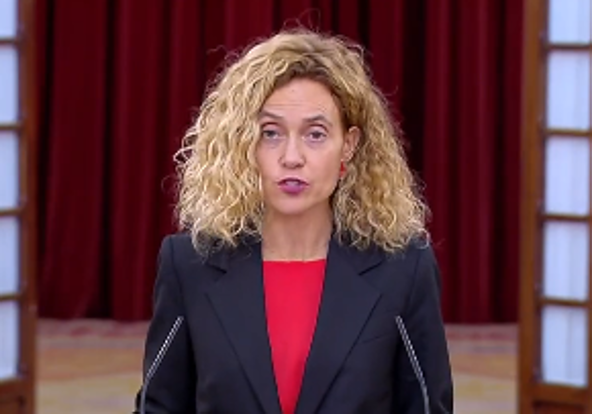 La presidenta del Congreso, Meritxell Batet, durante su intervención institucional de este lunes por la noche