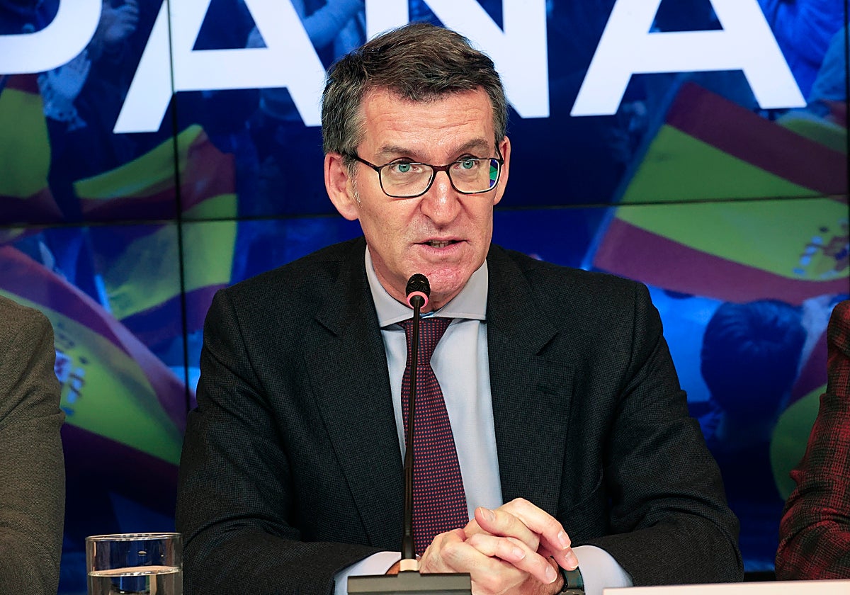 Alberto Núñez Feijóo, este lunes en la sede del PP