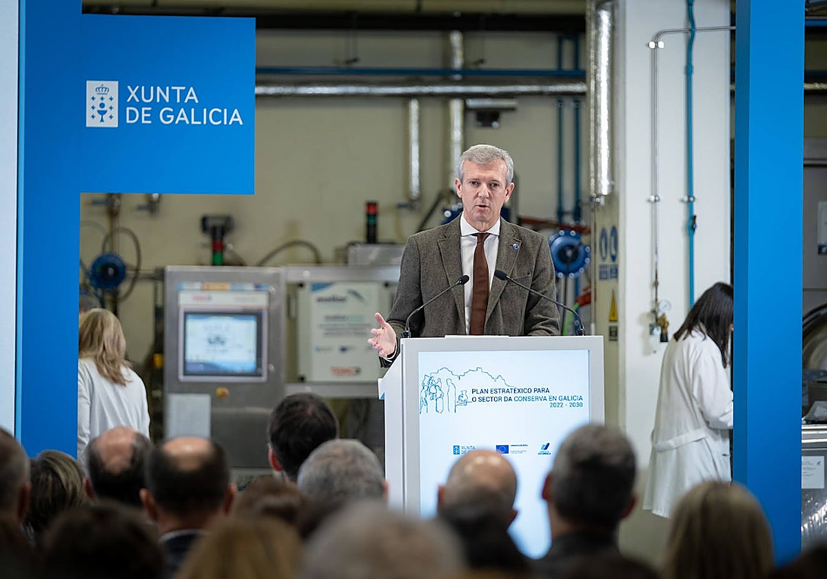 El presidente de la Xunta, Alfonso Rueda, en el acto de presentación del plan estratégico para la conserva