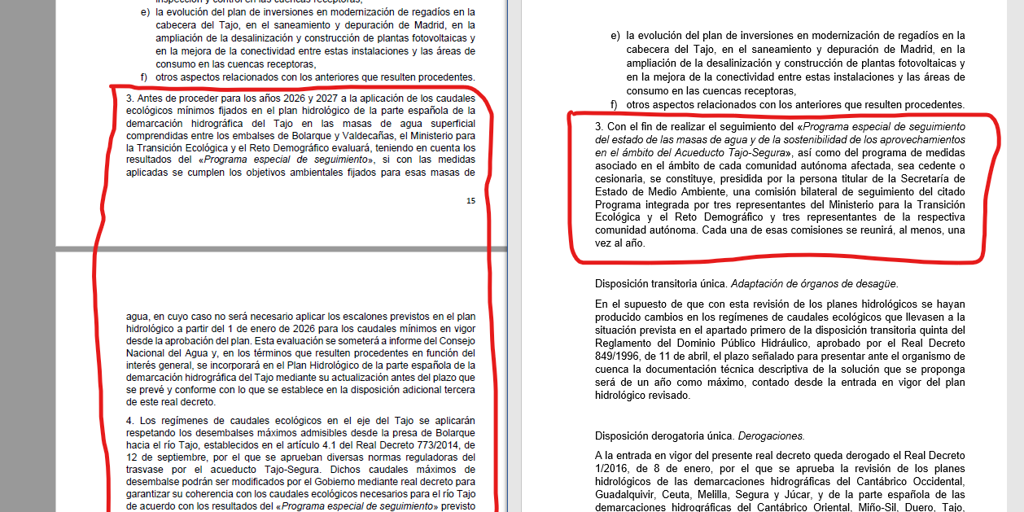 El antes y el después del documento de los recortes de los trasvases del Tajo al Segura que niega el Gobierno
