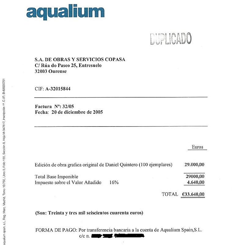 Imagen - Una de las facturas emitidas a la constructora Copasa