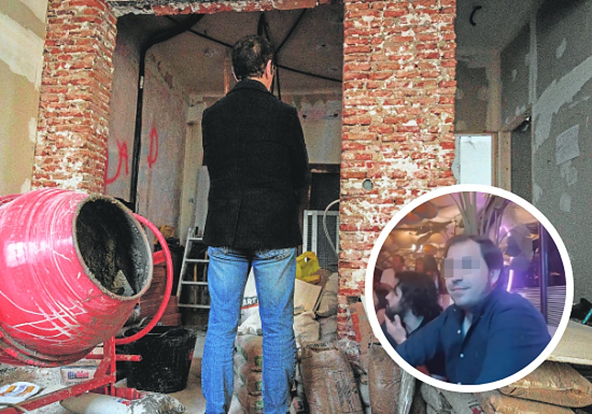 Una de las víctimas junto a su piso tras la reforma; y David Casanova, presunto cabecilla