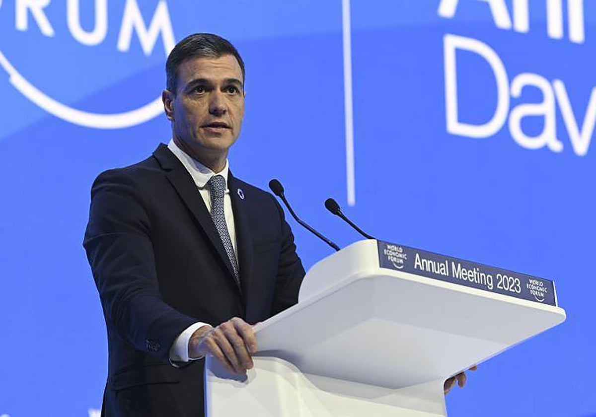 El presidente del Gobierno, Pedro Sánchez, durante una intervención en Davos