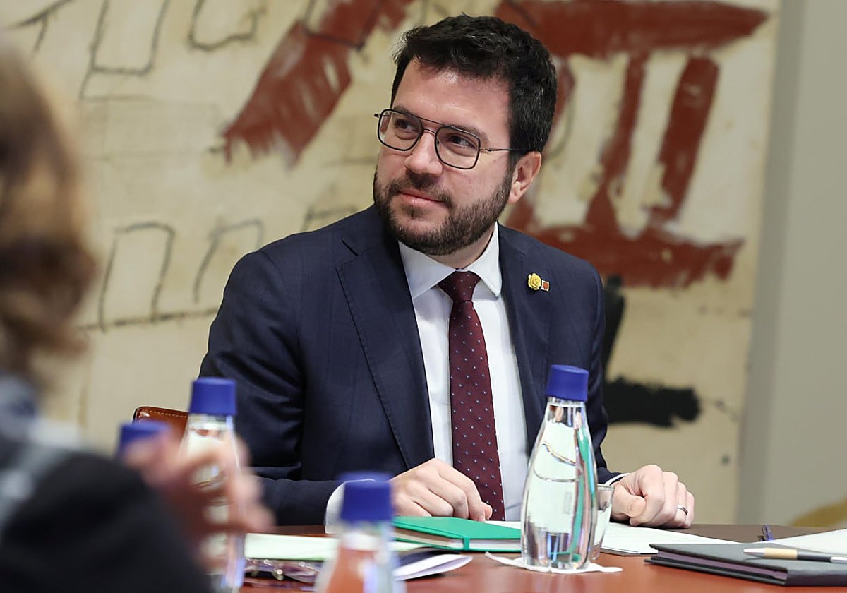 Pere Aragonès, presidente de la Generalitat de Cataluña, hoy, durante la reunión del Govern