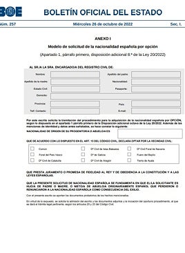 Imagen - Impreso con el que piden la nacionalidad los descendientes de españoles