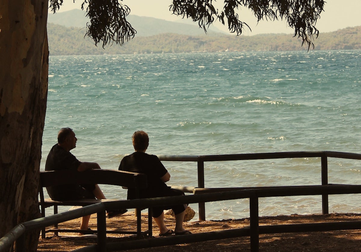 Dos personas mayores contemplan el mar