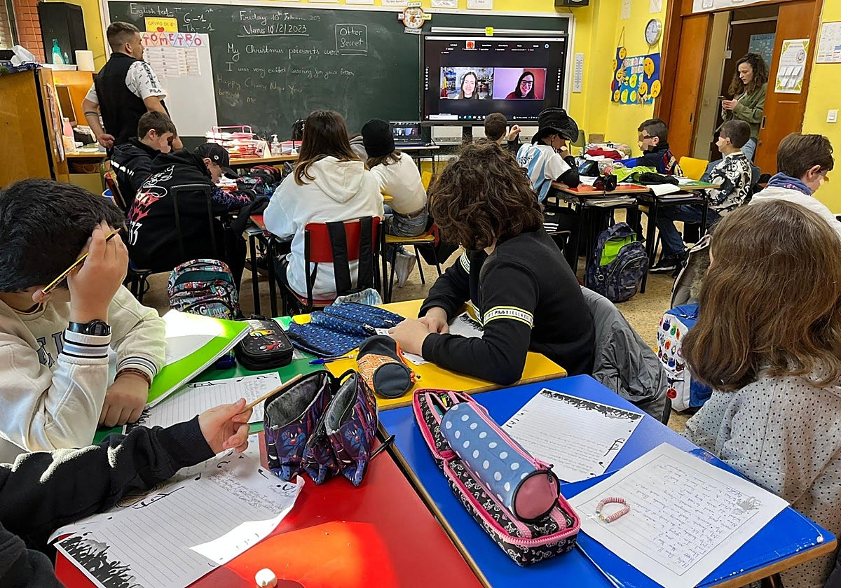 Imagen del webinar de Fundación Aquae en el colegio Marcelo Gago de Avilés