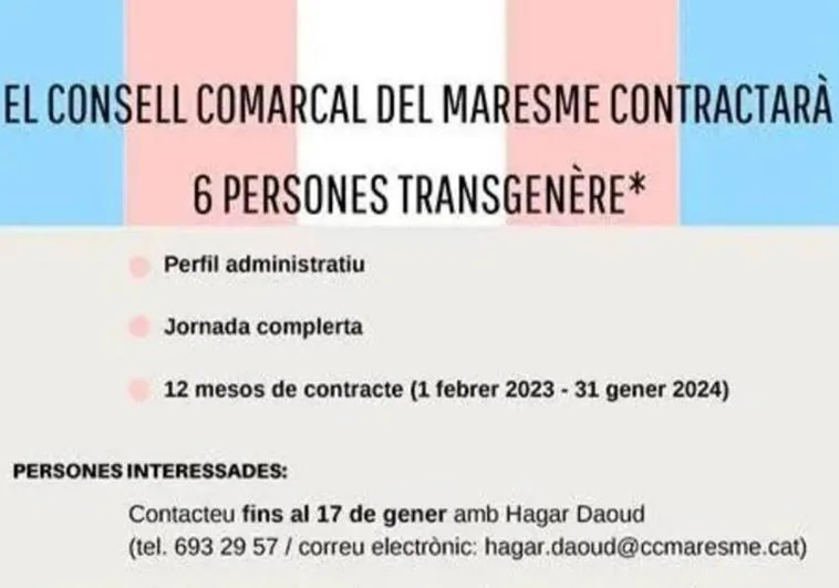 Una asociación impugna una convocatoria de empleo público solo para personas 'trans'