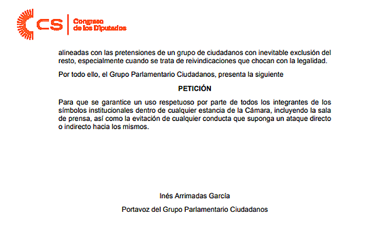 Imagen - Escrito presentado por CS ante la Mesa del Congreso