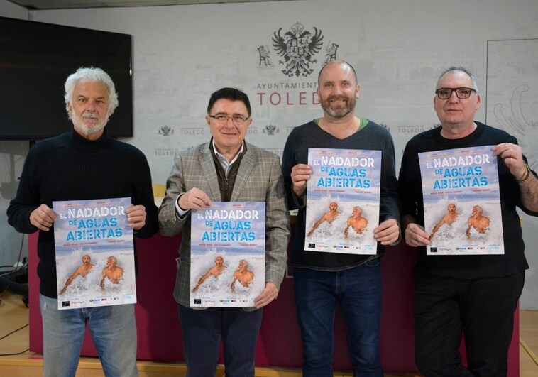 Teo García, Fernando Bernués y los actores de 'El nadador de aguas abiertas'