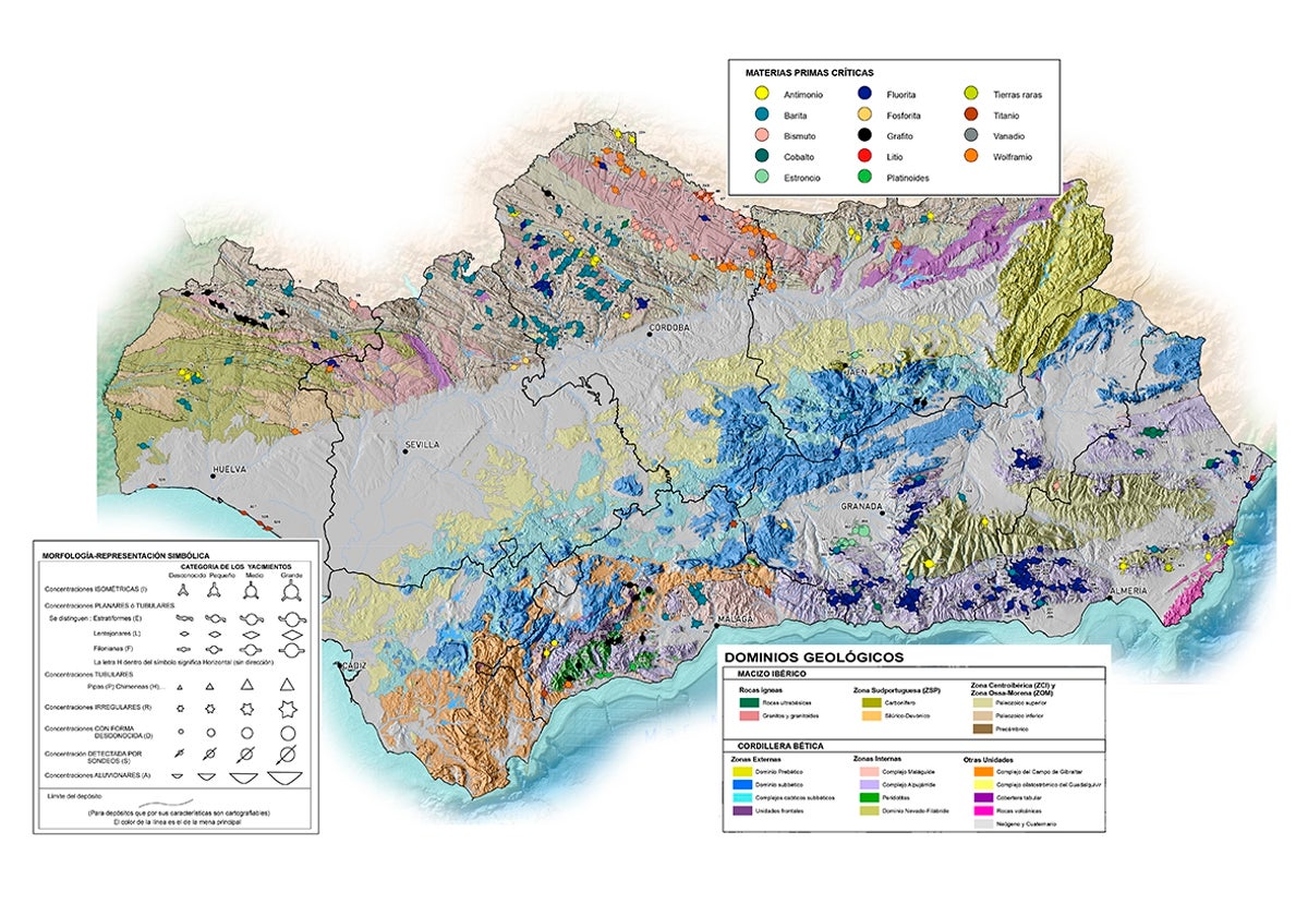 Mapa de los minerales críticos en Andalucía