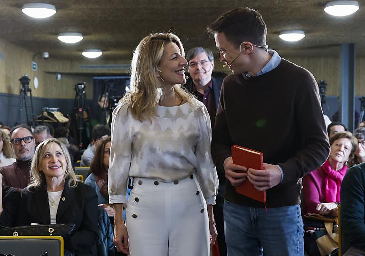 Yolanda Díaz e Íñigo Errejón, ayer, en el acto sobre precariedad laboral y salud mental