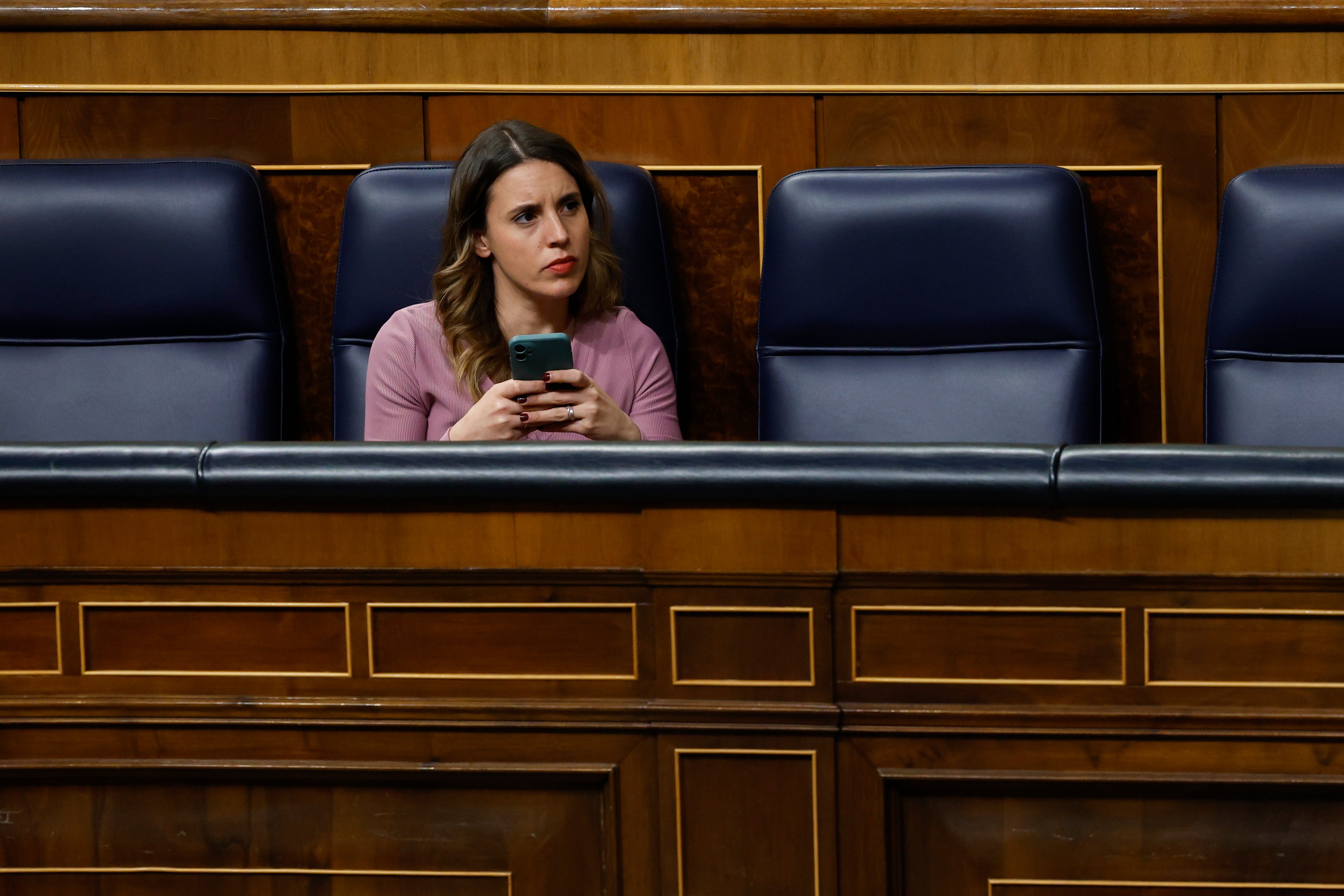 La ministra de Igualdad, Irene Montero, durante el debate de la moción de censura de VOX contra el presidente del Gobierno, Pedro Sánchez