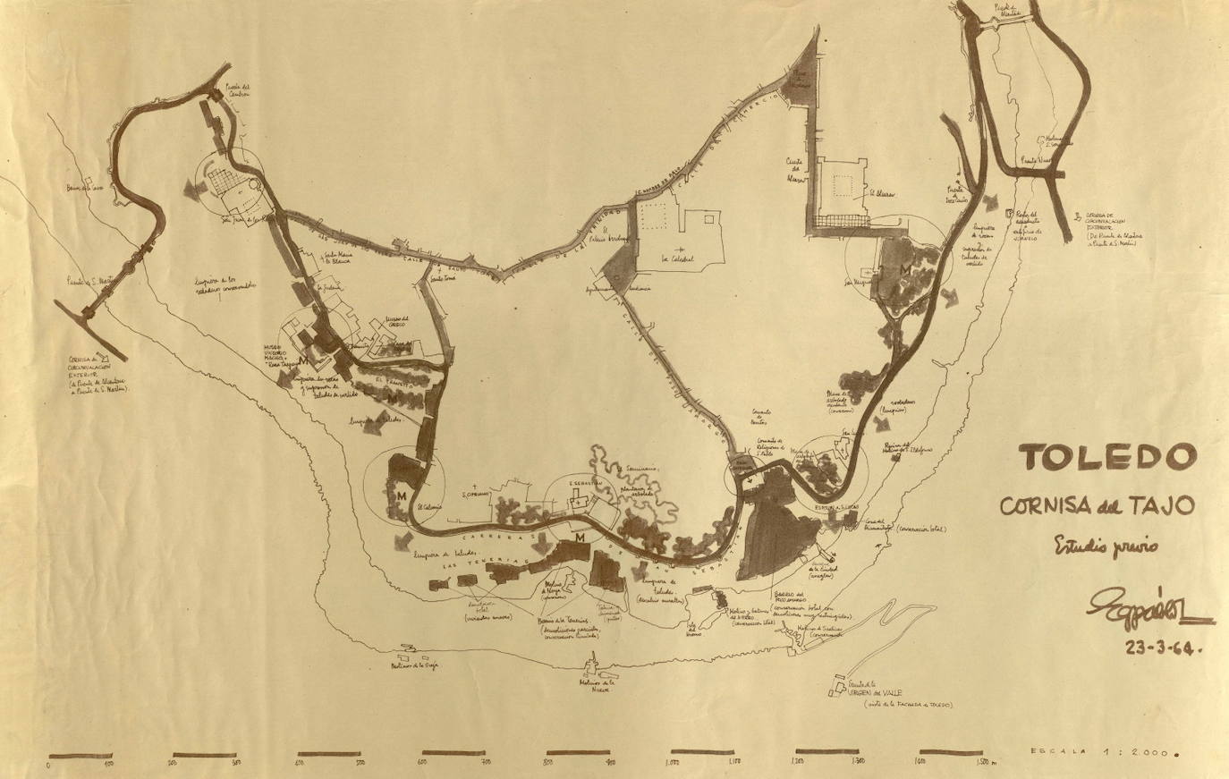 Estudio previo de la nueva Ronda Cornisa firmado por el arquitecto Rodolfo García-Pablos en 1964. Archivo Municipal de Toledo