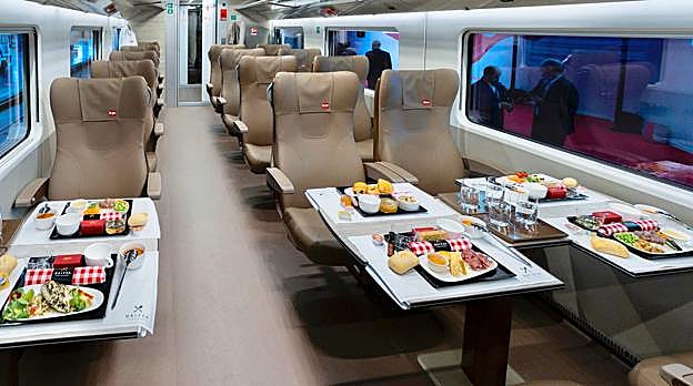 Disposicion de un vagón de Iryo de la tarifa 'infinita bistró', que incluye el menú