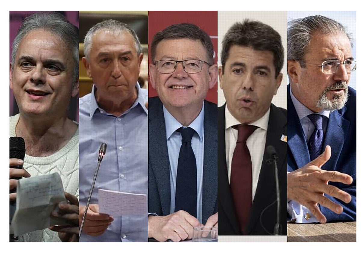 Héctor Illueca (Podemos), Joan Baldoví (Compromís), Ximo Puig (PSPV-PSOE), Carlos Mazón (PP) y Carlos Flores Juberías (Vox) ,