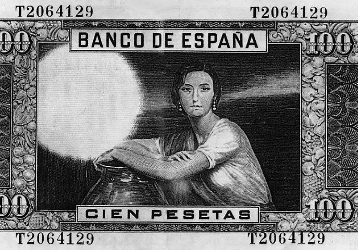 Un billete de cien pesetas con la cara de María Teresa López