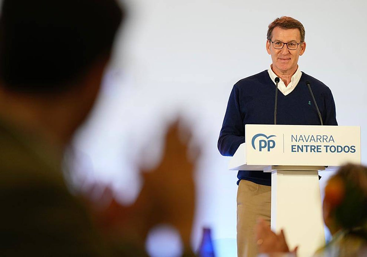 El presidente del PP, Alberto Núñez Feijóo, en Cintruénigo (Navarra)