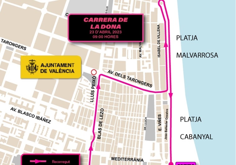 Cortes de tráfico y líneas desviadas de la EMT en Valencia el domingo 23 de abril por la Carrera de la Mujer