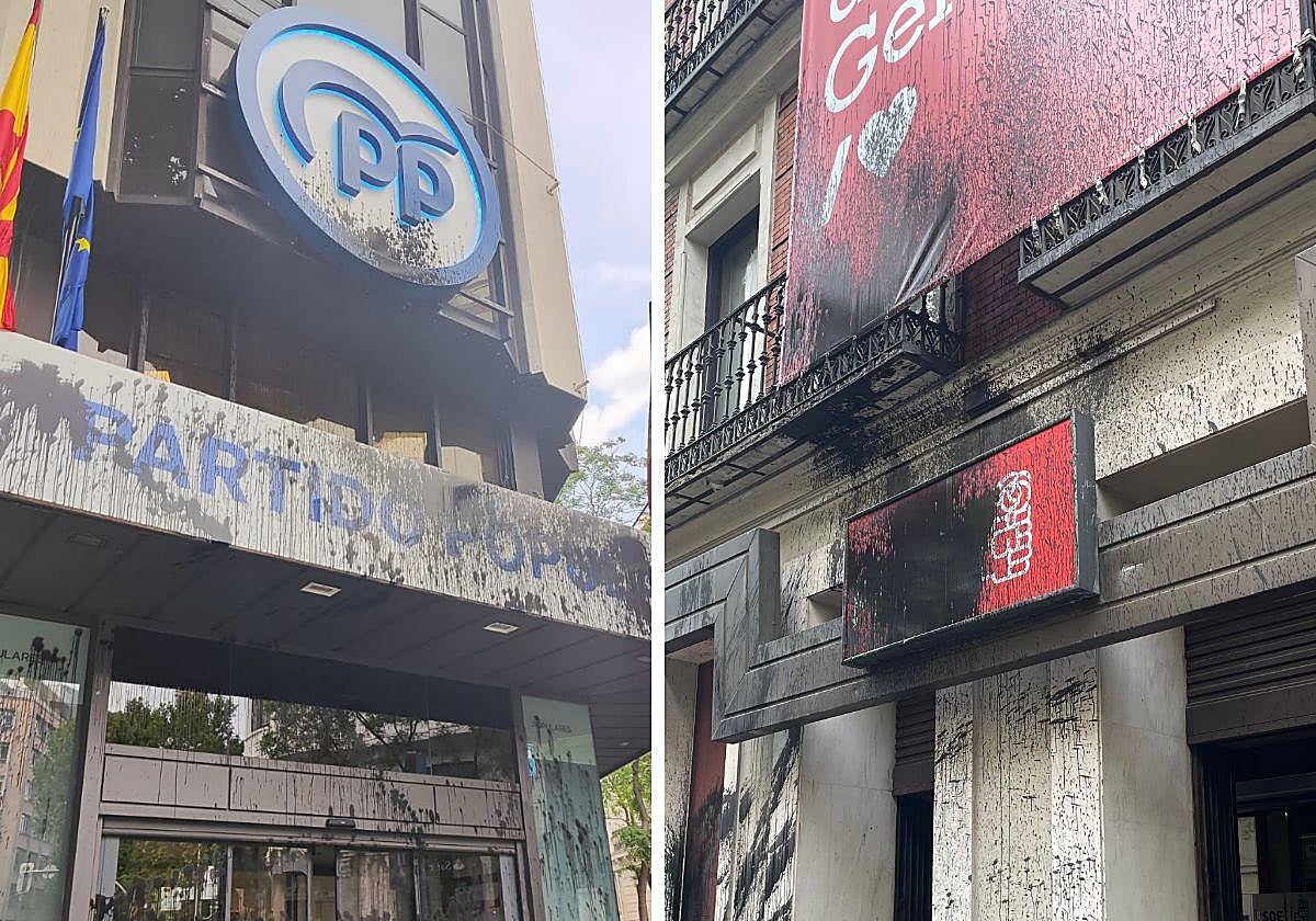 Sedes del PP y PSOE con pintura en su fachada
