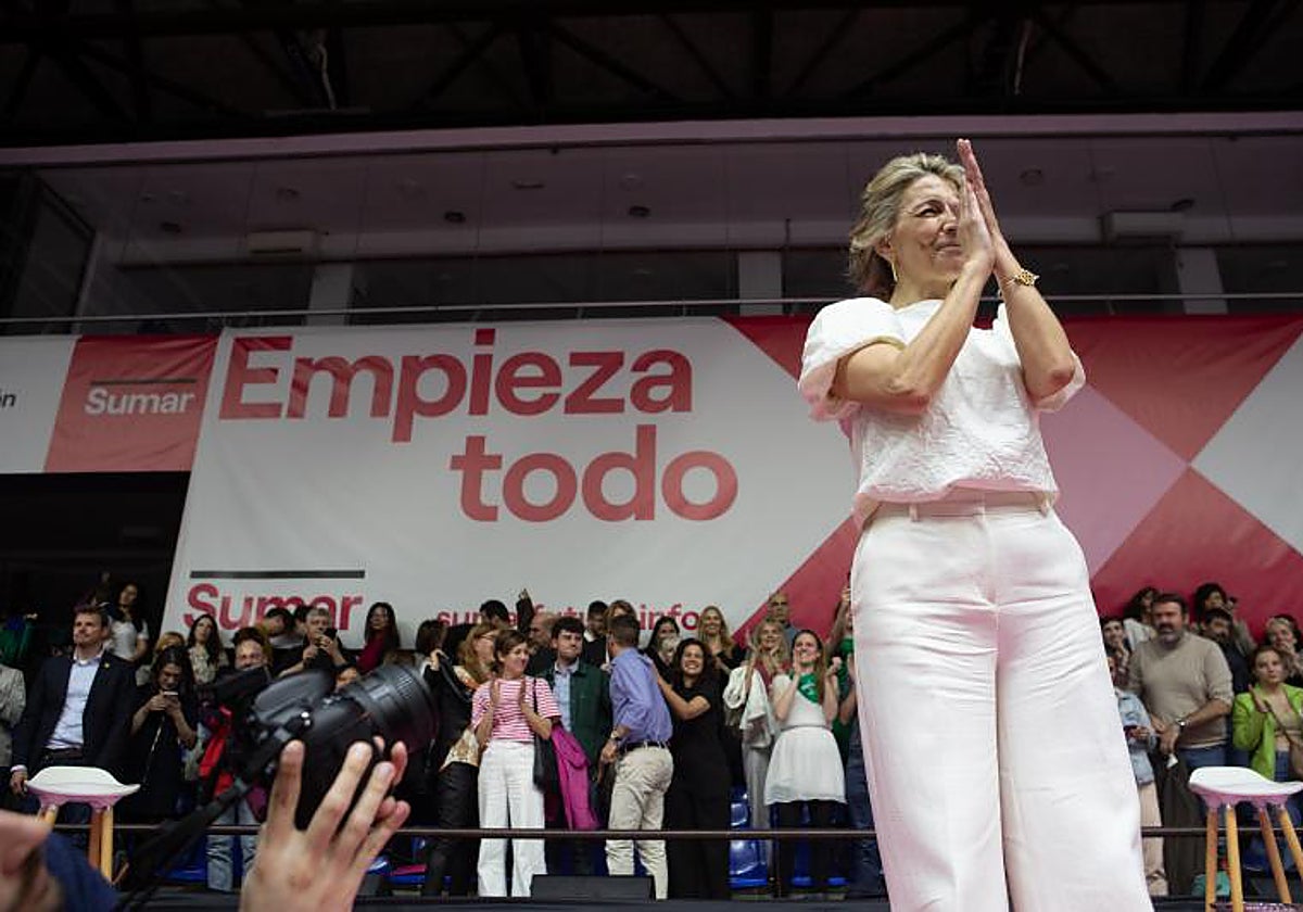 Yoalnda Díaz en un acto de Sumar