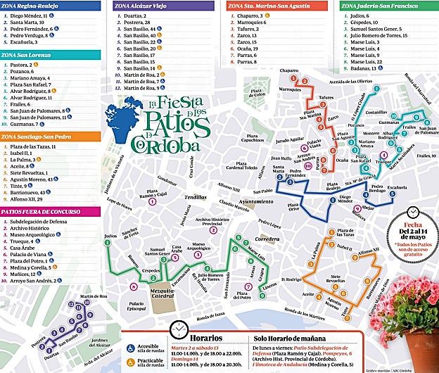Rutas, horarios y puntos clave de la Fiesta de los Patios de Córdoba 2023