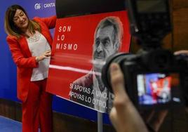 El PP denuncia que Revilla y Sánchez «son lo mismo» con un cartel que superpone sus caras en un mismo cuerpo