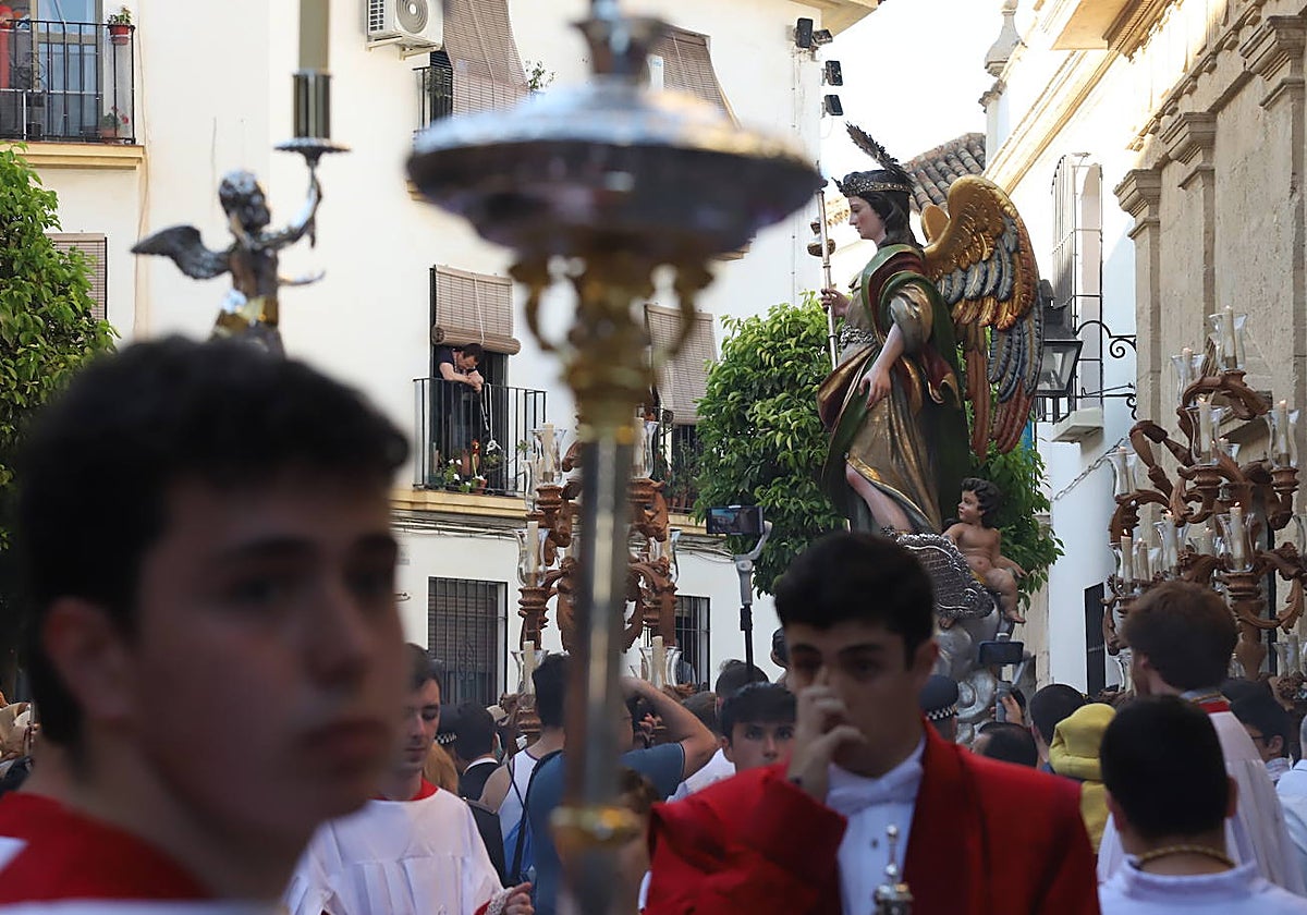 San Rafael, a la salida de su procesión, este sábado