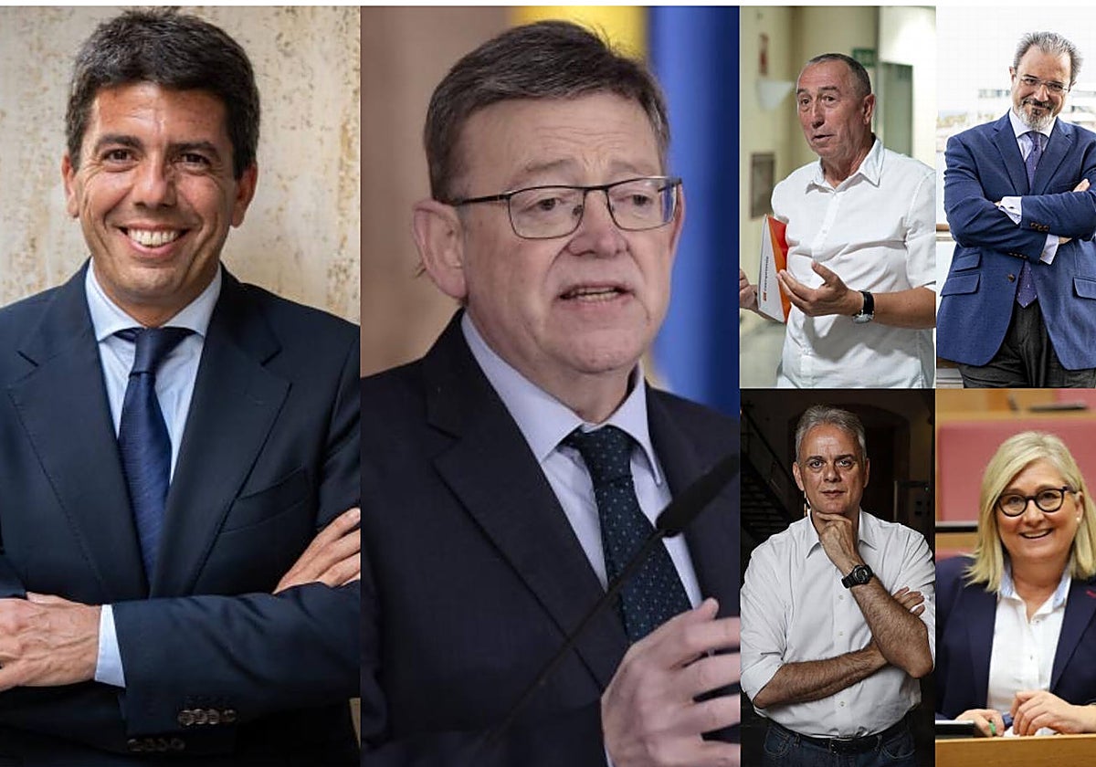 Carlos Mazón (PP), Ximo Puig (PSPV-PSOE), Joan Baldoví (Compromís), Carlos Flores Juberías (Vox), Héctor Illueca (Podemos) y Mamen Peris (Ciudadanos)