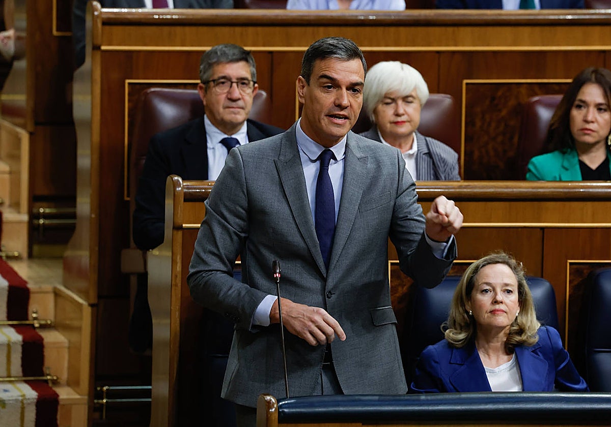 El presidente del Gobierno, Pedro Sánchez, en la sesión de control en el Congreso