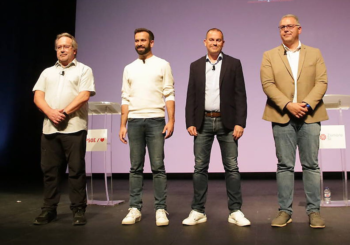 Los candidatos a la Alcaldía por Izquierda Unida, Francisco Guarido; Partido Popular, Jesús María Prada; Partido Socialista, David Gago, y Zamora Sí, Francisco José Requejo