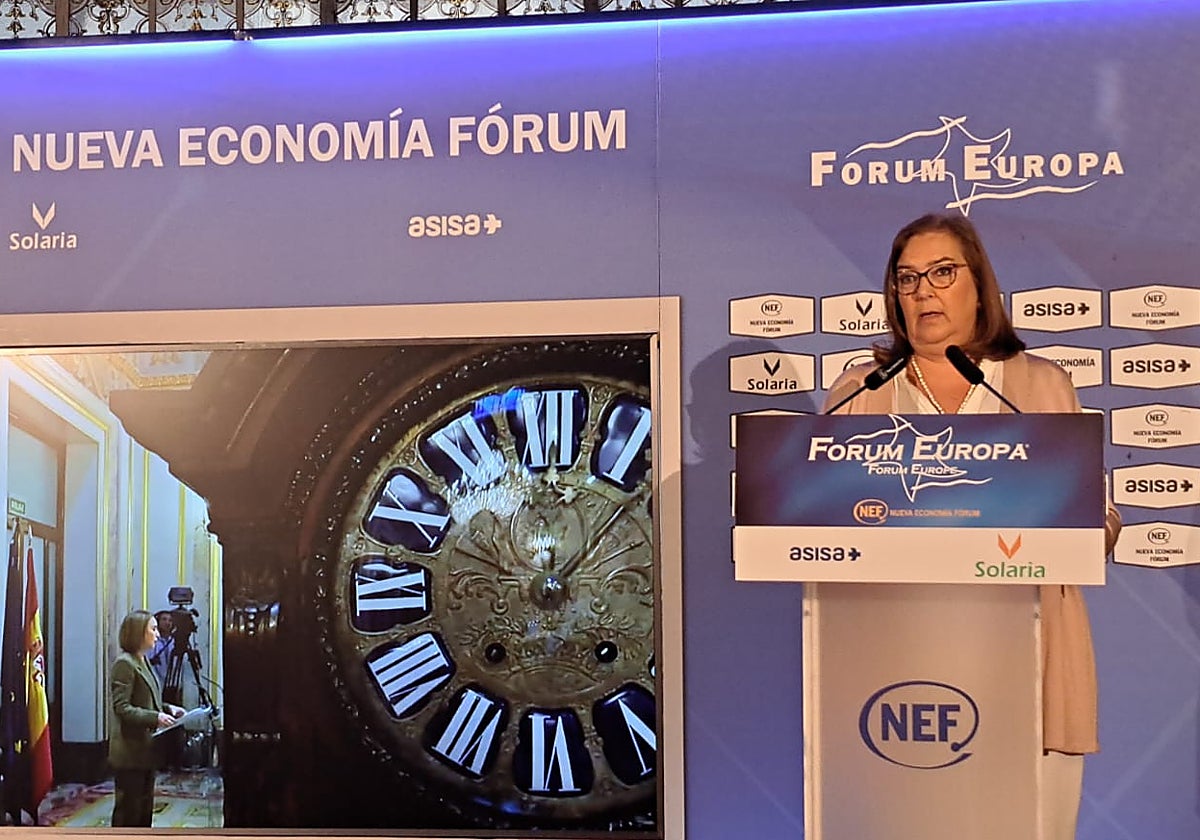 Maite Araluce, presidenta de la AVT, durante el acto celebrado en el Círculo Gran Casino de Madrid