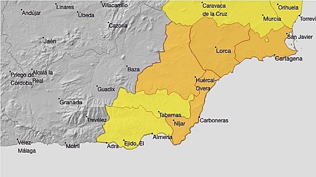 Alerta de la Aemet por las fuertes lluvias y tormentas que dejará la DANA en Andalucía