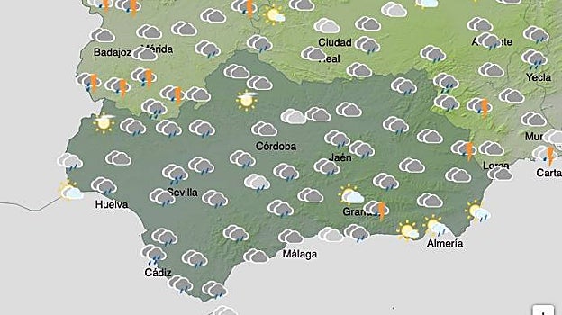 Alerta de la Aemet por las fuertes lluvias y tormentas que dejará la DANA en Andalucía