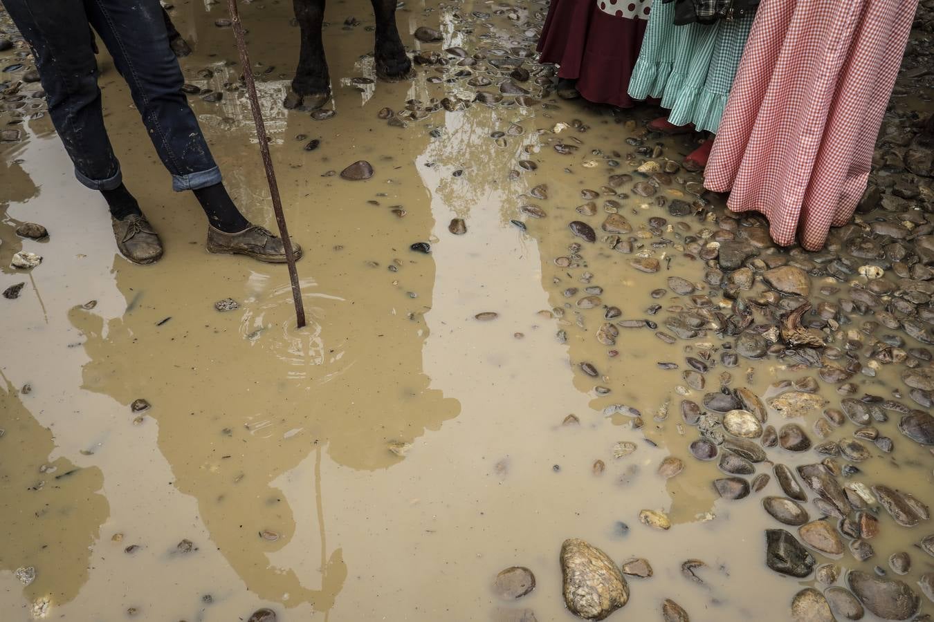 Diferentes momentos del paso de hermandades, este martes, por el Vado de Quema