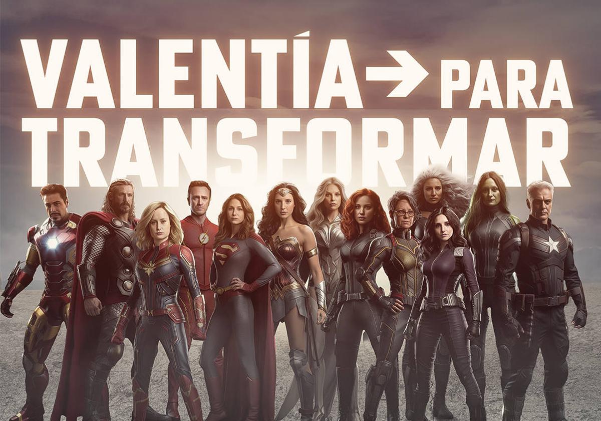 Cartel de los líderes y candidatos de Podemos convertidos en superhéroes de Marvel y DC