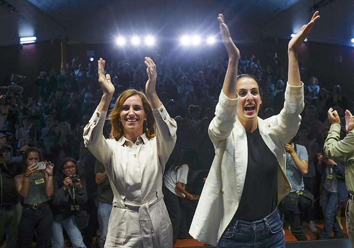 Mónica García y Rita Maestre, durante el cierre de campaña en Orcasur
