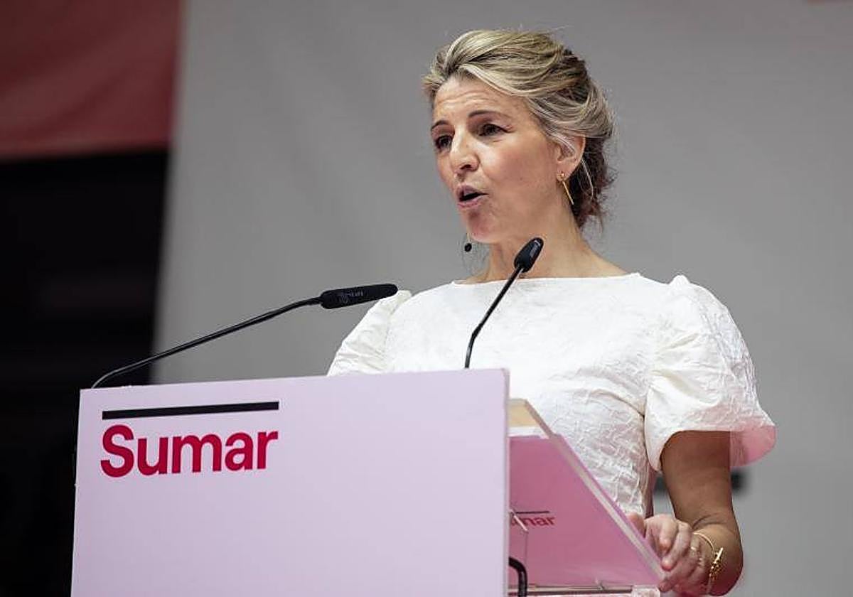 La líder de Sumar, Yolanda Díaz, el día de la presentación de su candidatura para las generales