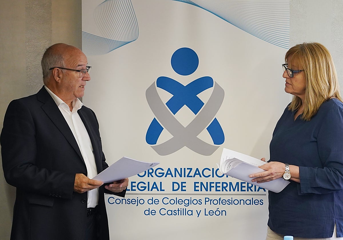 El presidente del Colegio de Enfermería de Castilla y León, Enrique Ruiz, junto a su homóloga en Palencia, Carmen Bárcena