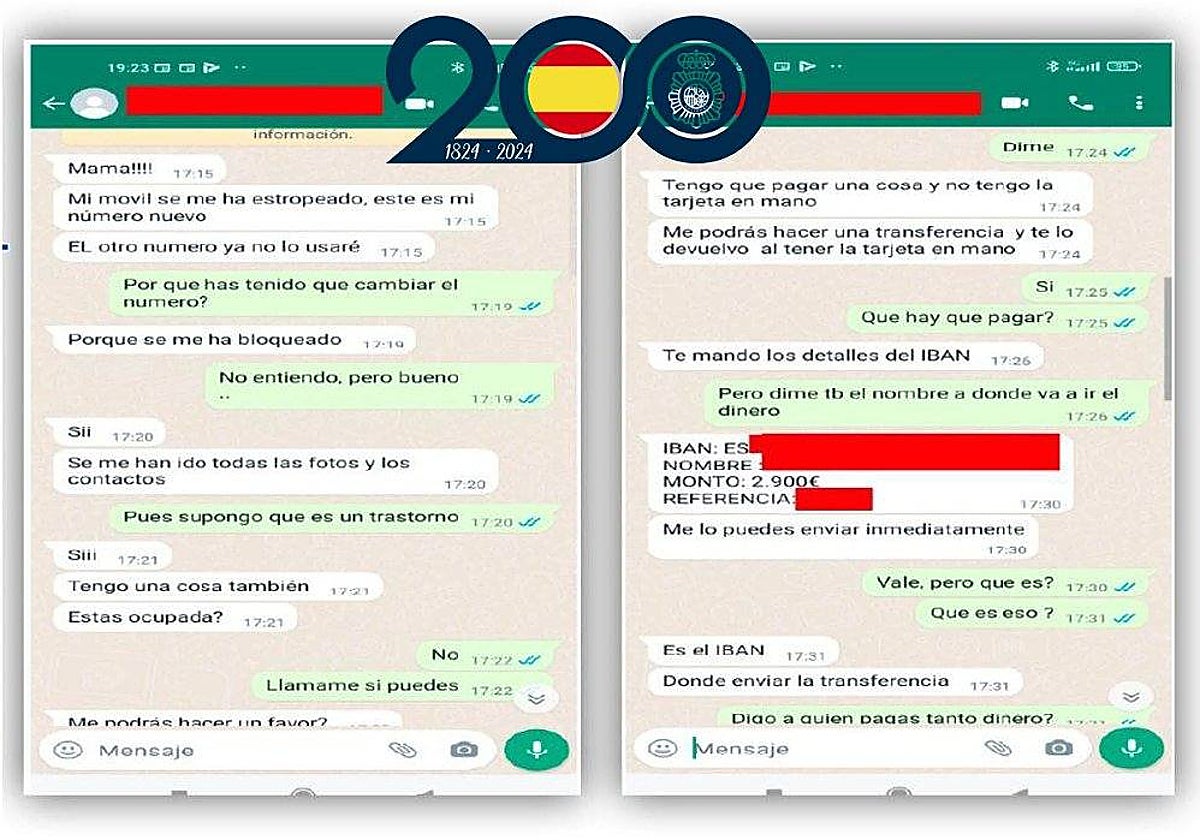 Conversaciones por WhatsApp sobre la modalidad de estafa 'hijo en apuros'