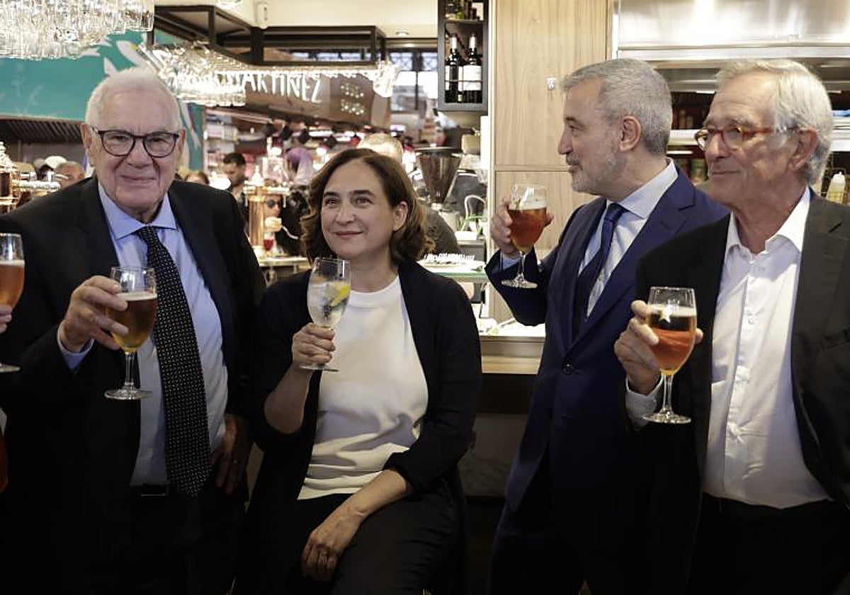 Maragall, Colau, Collboni y Trias, durante la campaña