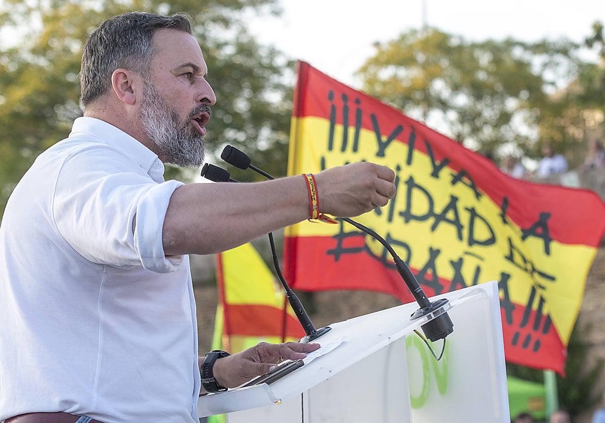 Santiago Abascal, líder de Vox, durante un mitin de las elecciones del 28M