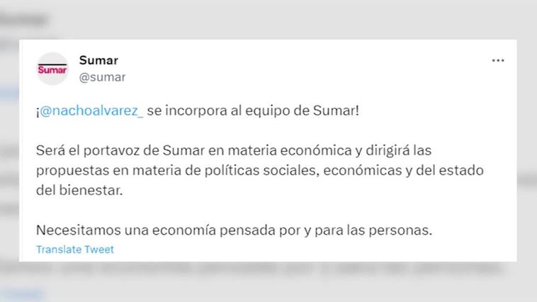 Sumar ficha a Nacho Álvarez, secretario de Estado con Belarra