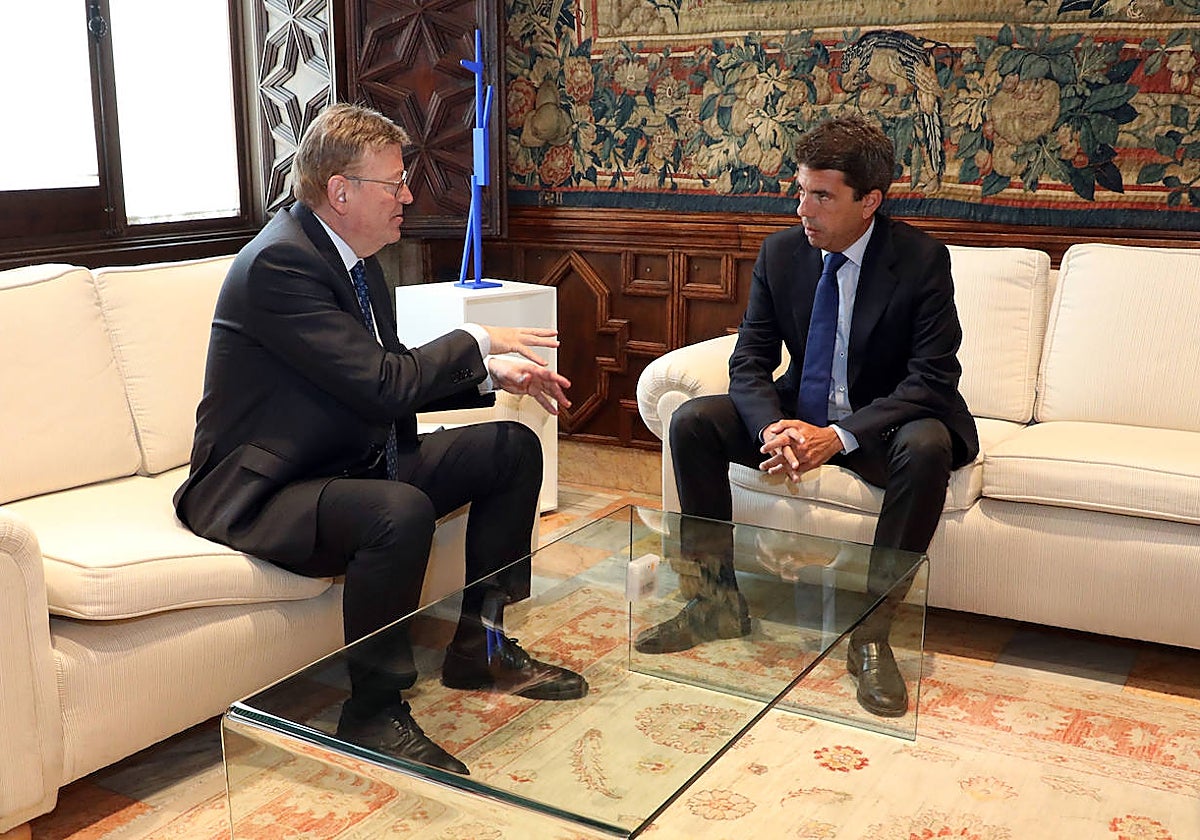 Imagen de Ximo Puig y Carlos Mazón durante su reunión este martes en el Palau de la Generalitat