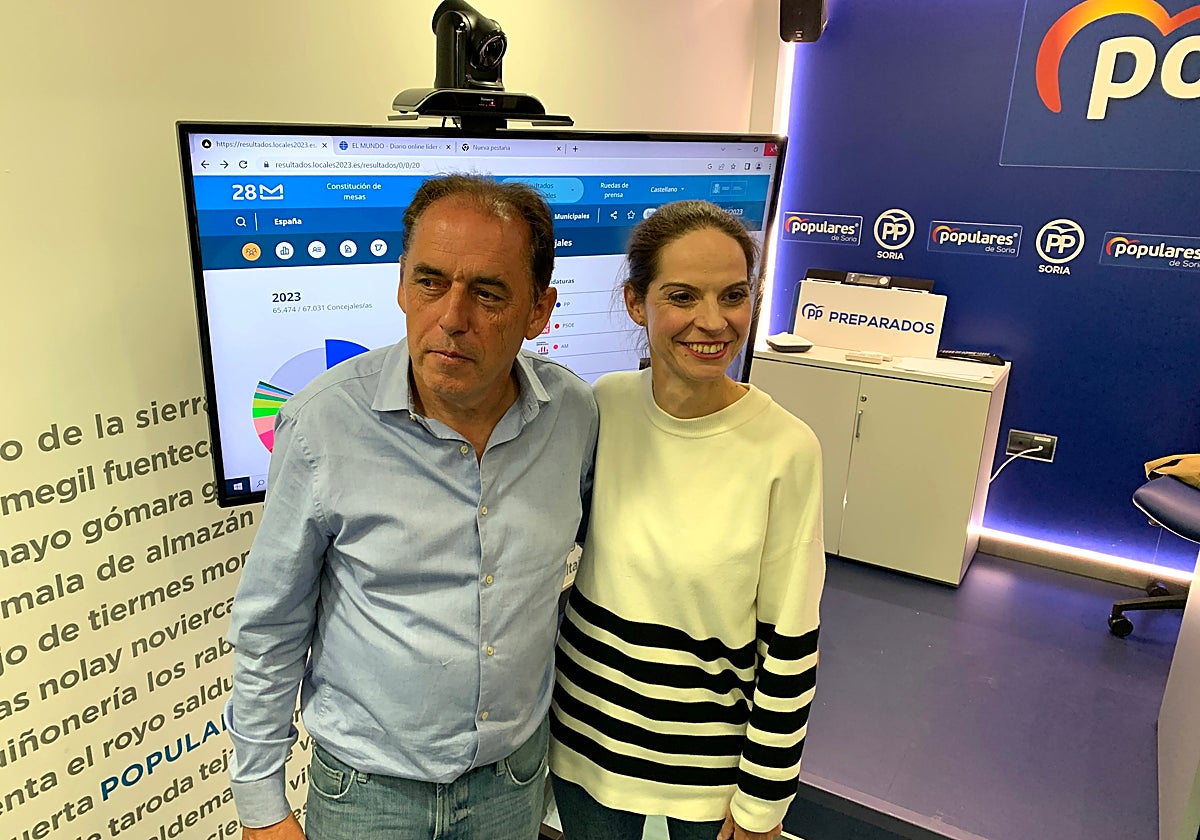 La portavoz del PP en Soria, Belén Izquierdo, junto al presidente del partido, Benito Serrano